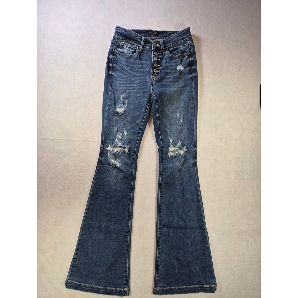 90's style Cowboy Chic Trouser Flare Judy Blue  Distressed size 3/26 #2168